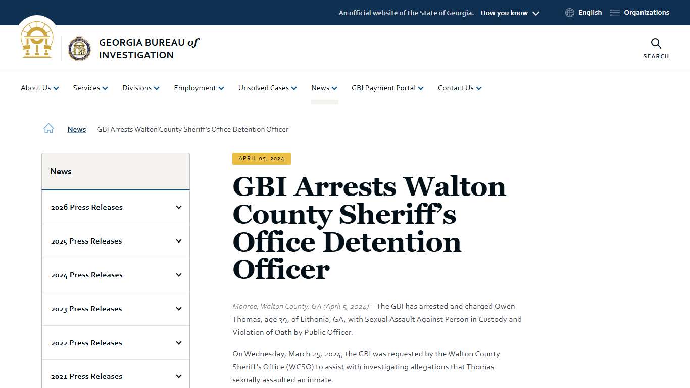 GBI Arrests Walton County Sheriff’s Office Detention Officer Georgia Bureau of Investigation