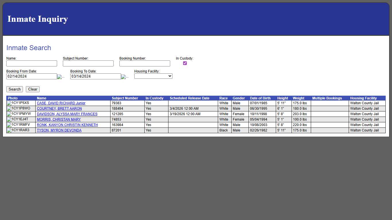Inmate Search